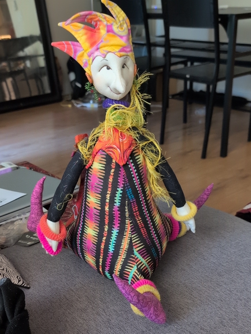Handcrafted Colorful Jester Doll - Multicolor Home Accent